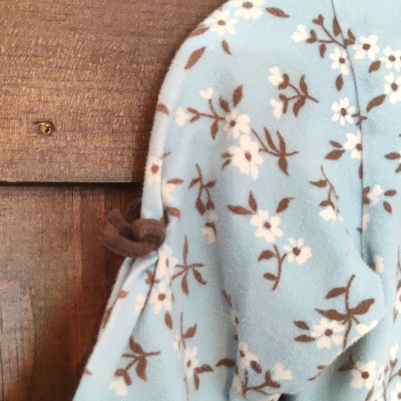 One Kid, Girls Blue Long Sleeve Shirt with White and Brown Flowers - Picture 2 of 6